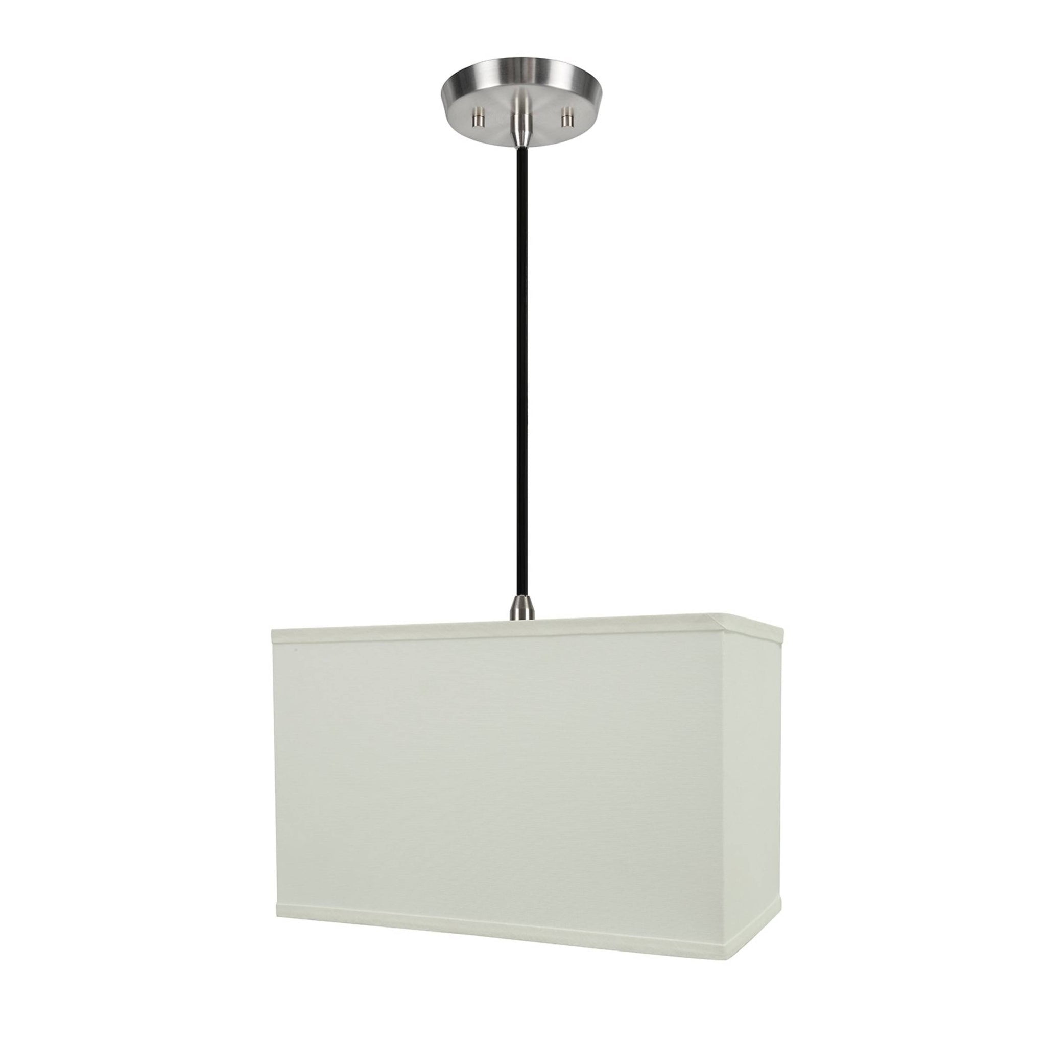 White Linen Rectangular Pendant Light with Satin Nickel Finish, 16" Width