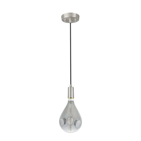Aspen Creative 79008-21, One-Light Hanging Socket Pendant Fixture in Satin Nickel Finish with A160 Vintage Edison Decorative LED Smoke Light Bulb