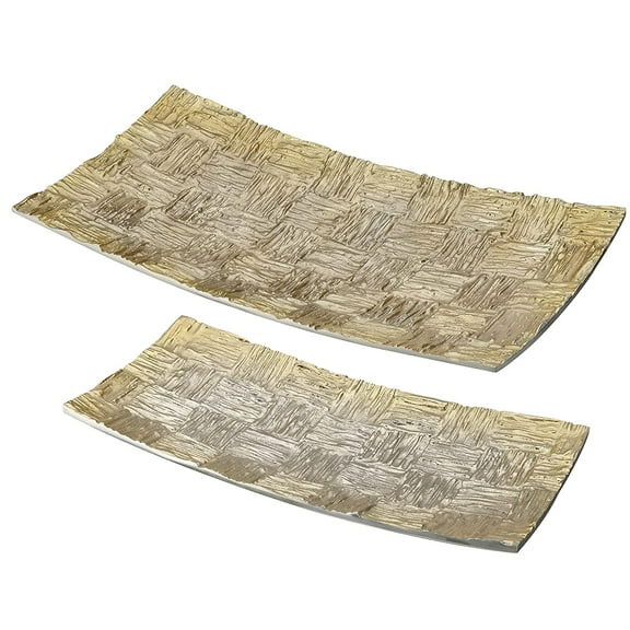Aspen Creative 80005, Gold Rectangle Tray, Cast Aluminum Serving Platter For Home Decor, Party, Food, Candy, Fruit, Large: 19-3/4"L x 9-3/4"W x 2-1/2"H, Small: 15-1/2"L x 7-1/2"W x 1-1/2"H, Set Of 2