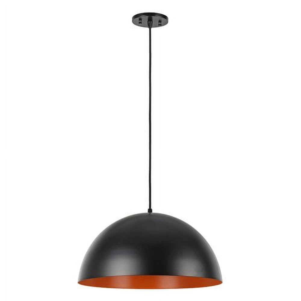 Matte Black and Orange Drum Pendant Light with Adjustable Cord