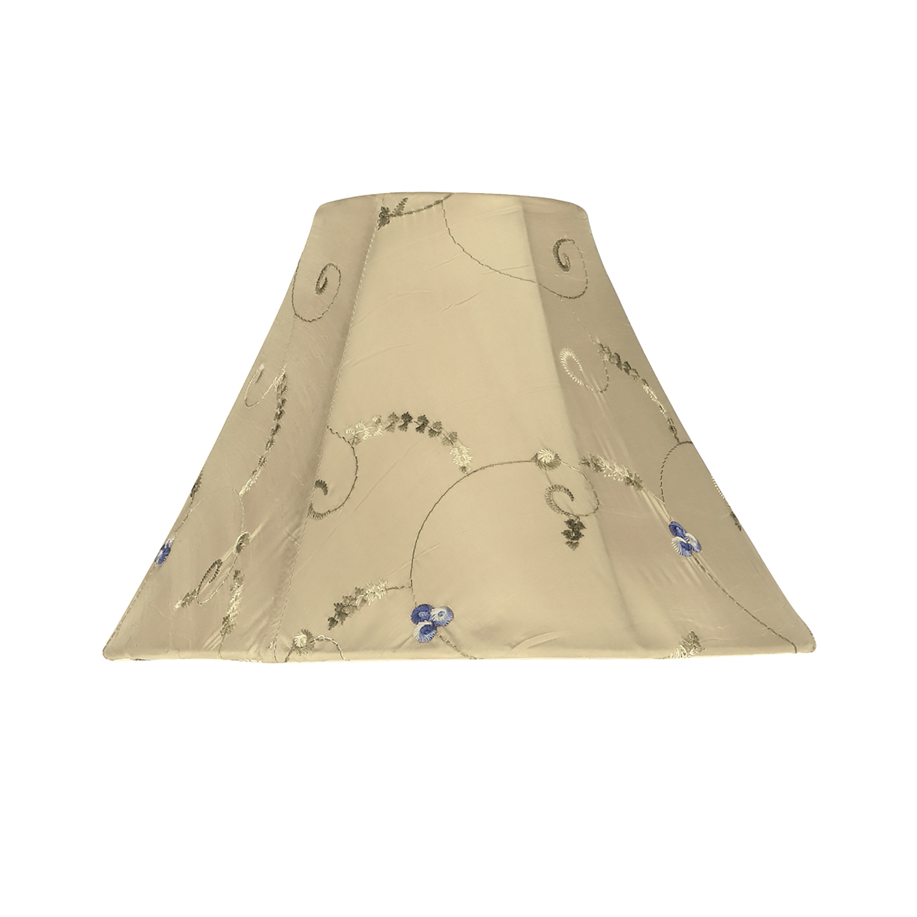 Gold Faux Silk Bell Lamp Shade with Floral Embroidery