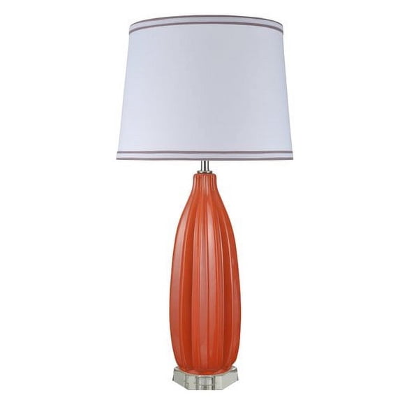 Aspen Creative 40046-1, 32 1/2" High Traditional Ceramic Table Lamp, Tangerine with Crystal Base and Empire Shaped Lamp Shade in White, 16" Wide
