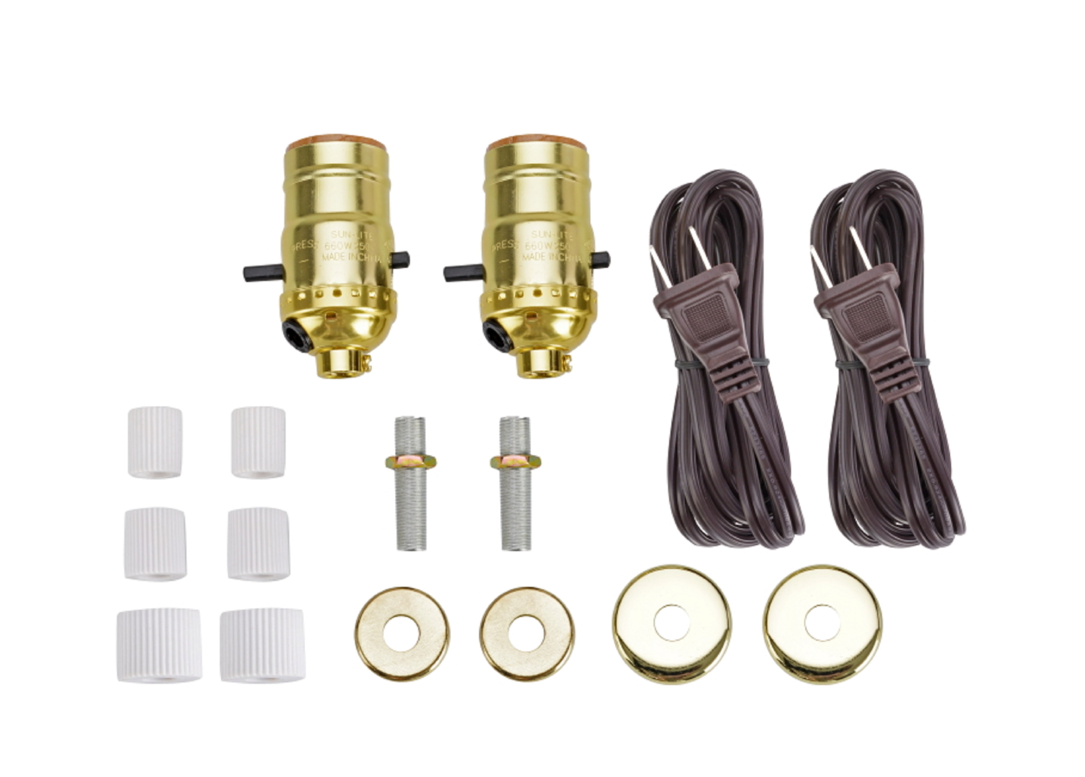 Polished Brass Make-A-Bottle Lamp Kit with Brown Cord