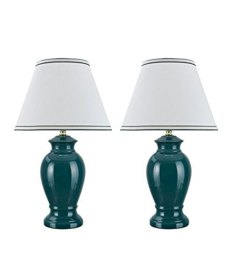 Green Ceramic Outdoor Table Lamps with White Linen Shades
