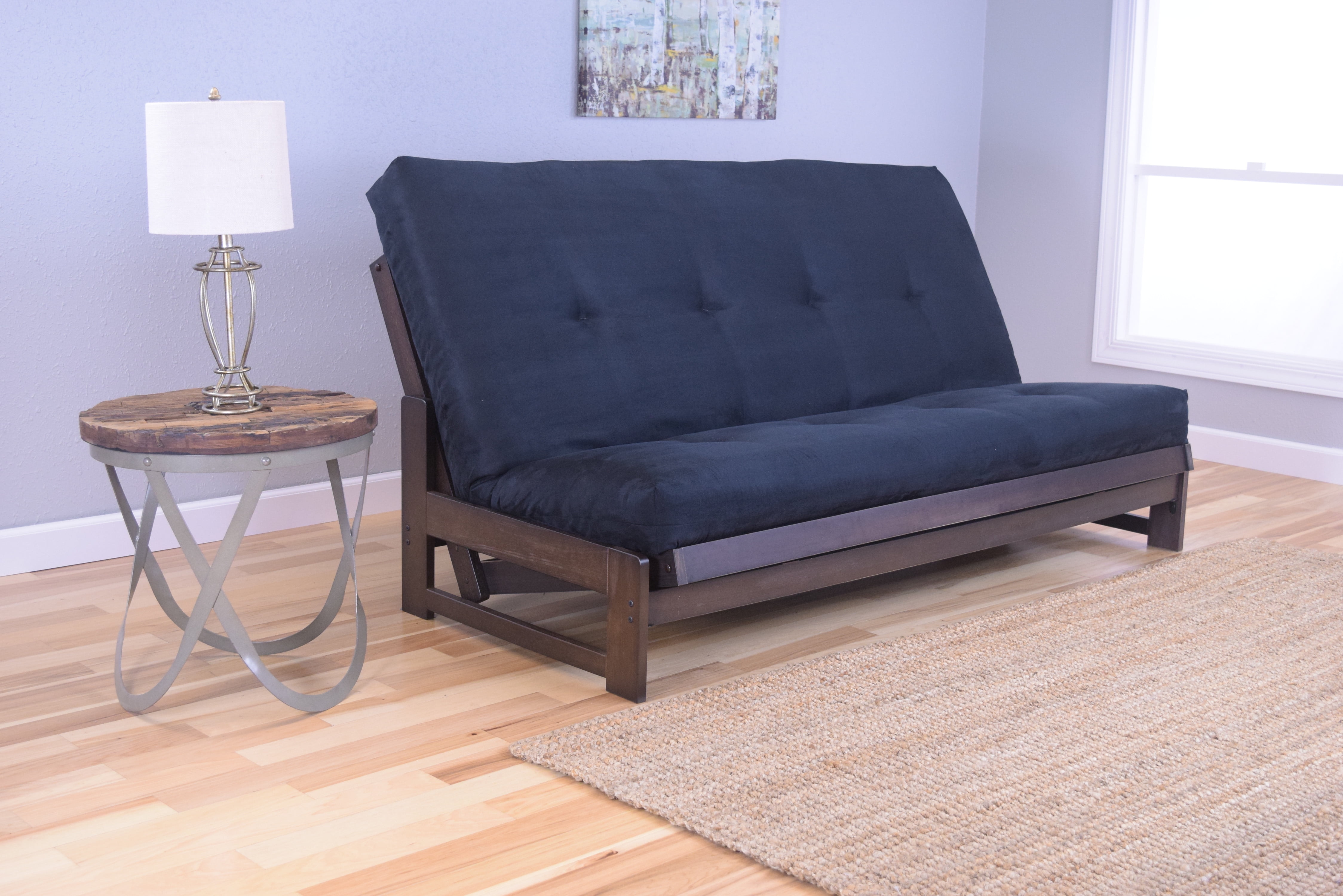 Black Suede Tufted Futon with Hardwood Frame