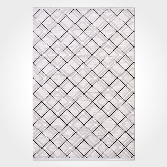 Aspen Grey Geometric Acrylic Area Rugs for Living Room Jacquard Textured Modern Rugs Soft Geometric Rug for Bedroom Mid Century Washable Rug Non-Slip Bohemian Perfect for Dining Room Office