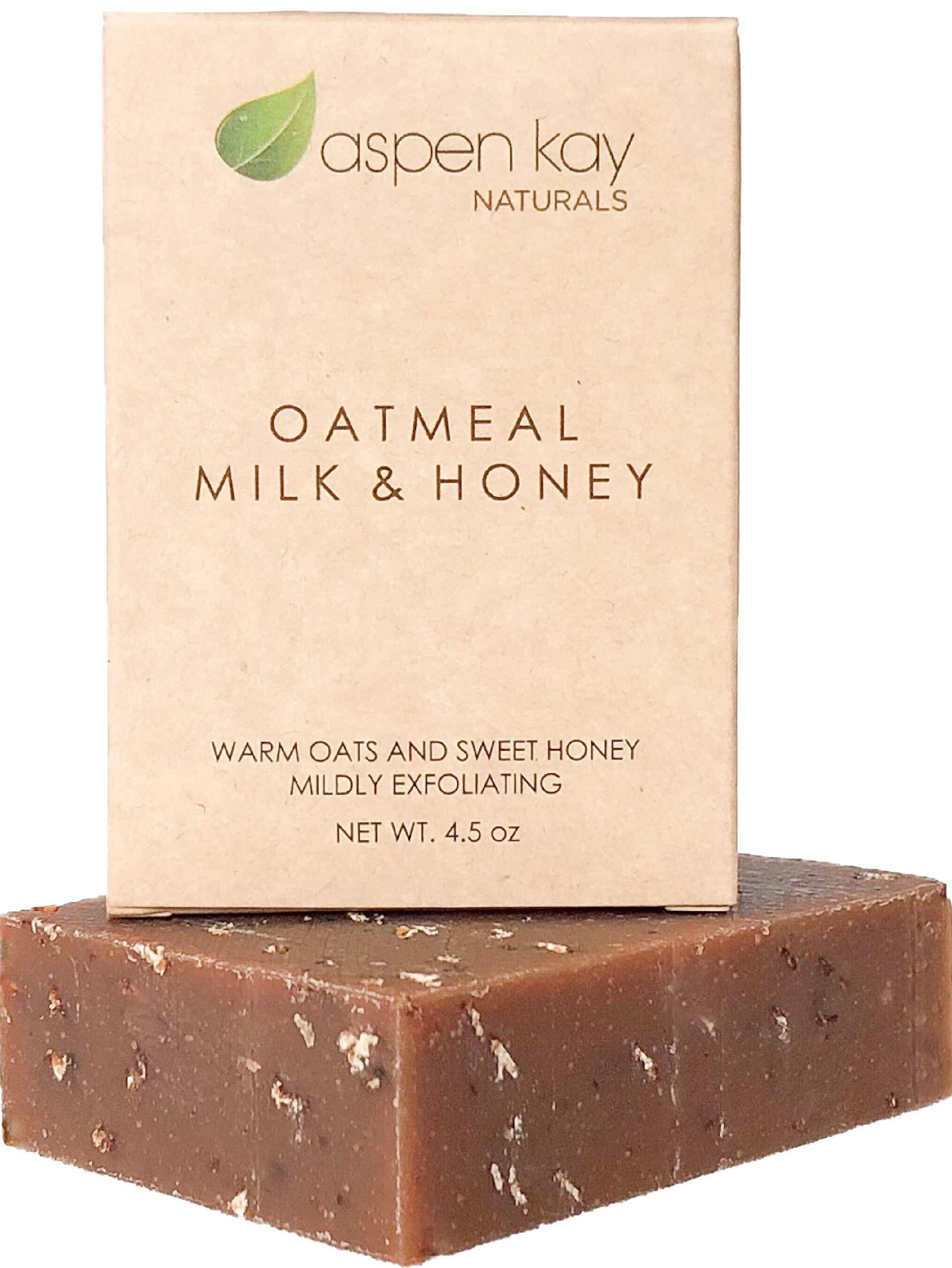 Aspen Kay Naturals Handmade Oatmeal Soap Bar for Face & Body Made with Organic Raw Honey, Goats Milk, Organic Shea Butter - Exfoliating Soap For All Skin Types - Made in the USA 4.5 oz