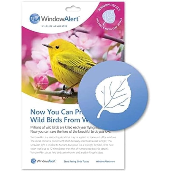 Aspen Leaf Anti-Collision Decal - UV-Reflective Window Decal to Protect Wild Birds from Glass Collisions - Made in The USA