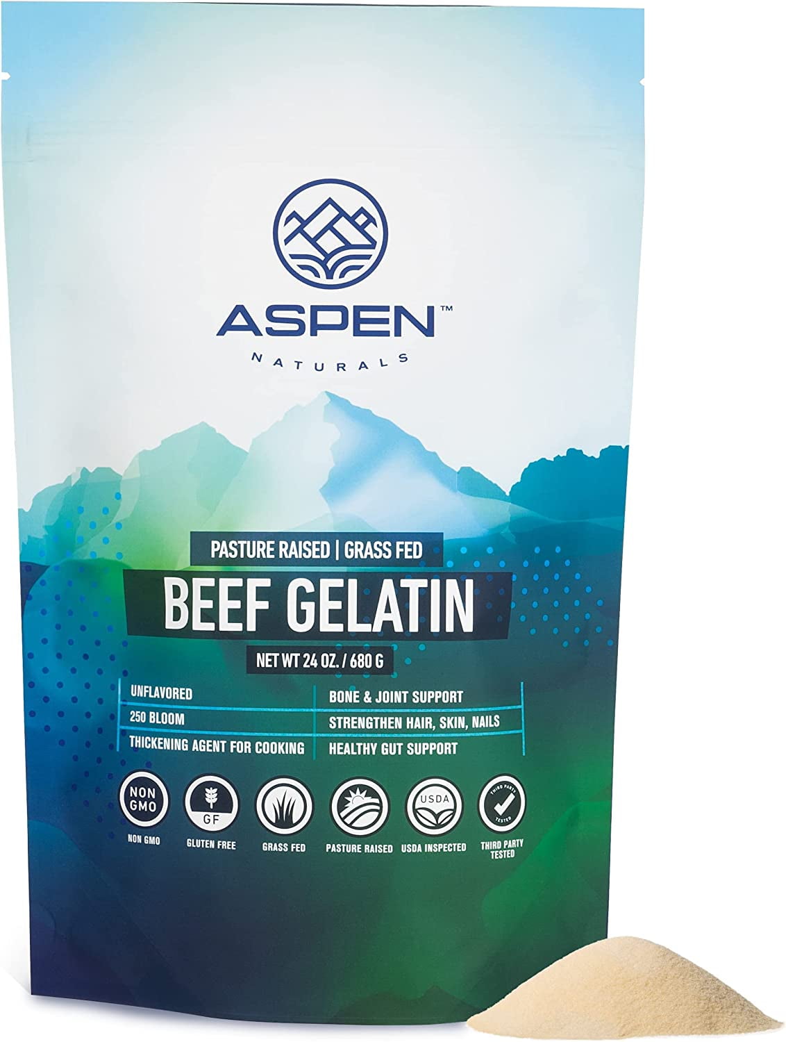 Aspen Naturals Grass Fed Beef Gelatin Powder. Pasture Raised, GrassFed