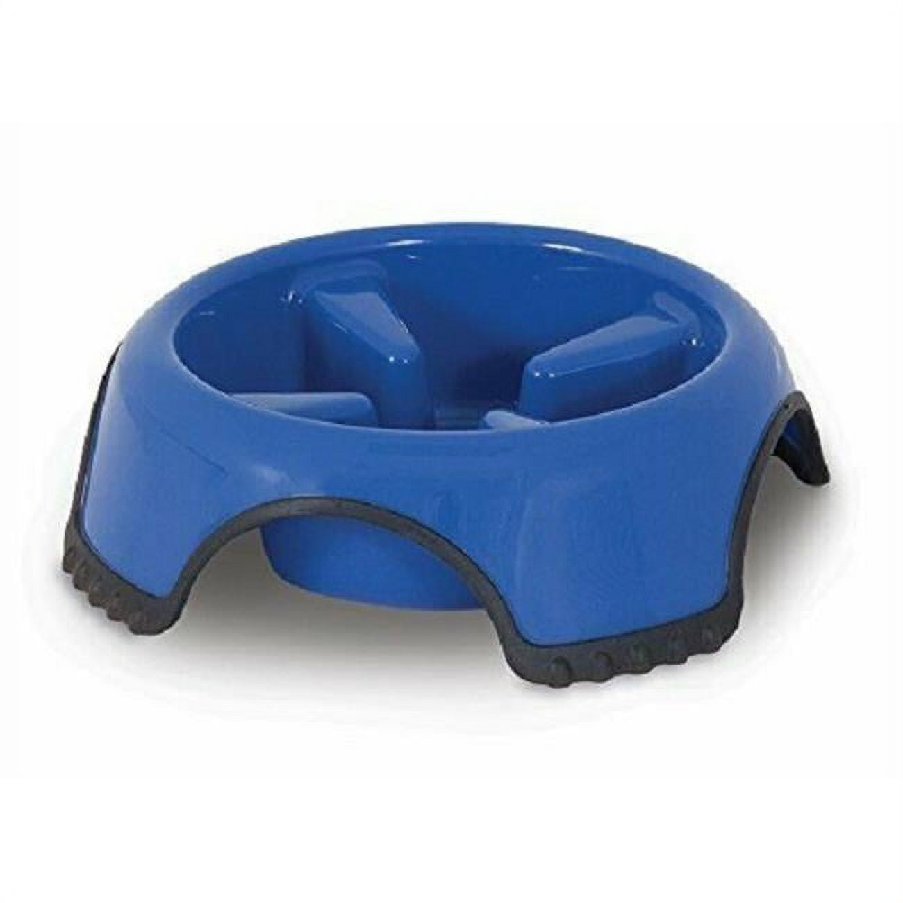 Large Blue Plastic Slow Feed Pet Bowl with Rubber Base