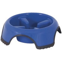 Large Blue Plastic Slow Feed Pet Bowl with Rubber Base