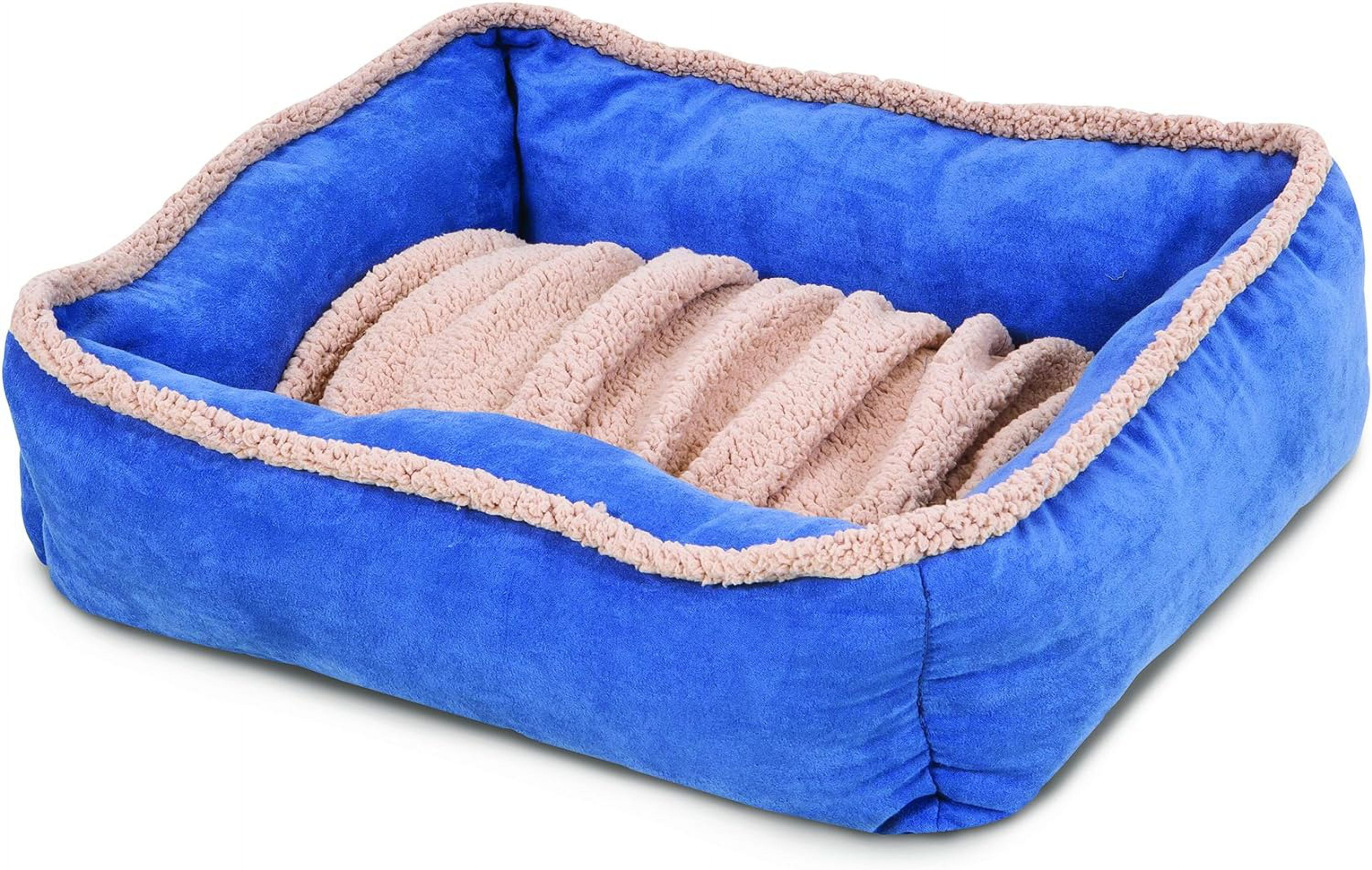 Aspen Pet Aspen Pet Shearling Rectangular Lounger, 35 x 27, Denim Blue