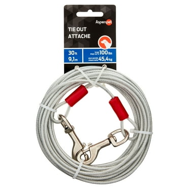 Aspen Pet Heavy Duty Dog Tie-Out Galvanized Steel Cable, 30' Long for Dogs Up To 100 lb, Silver