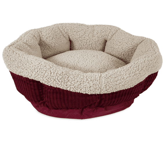 Aspen Pet Round Self Warming Oval Lounger Pet Bed for Dog and Cats, 19.5 x 19.5 x 7, Red