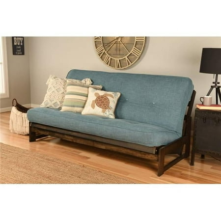 Aspen Reclaim Mocha Futon Frame with Linen Aqua Mattress - Full Size