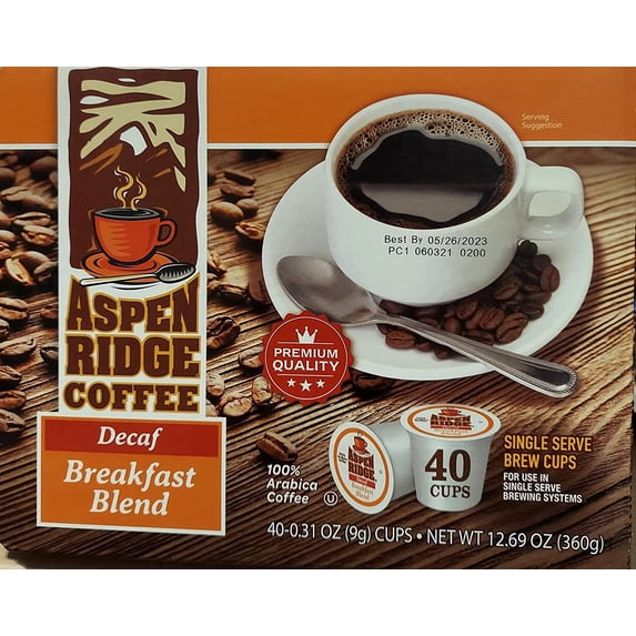 Aspen Ridge Coffee K Cups - Decaf Breakfast Blend Single Serve, 100% ...