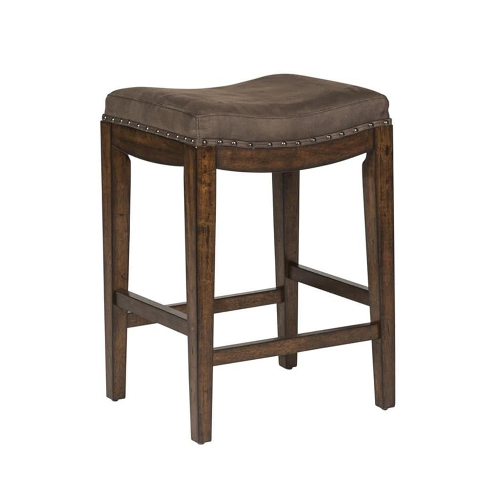 Russet Brown Adjustable Saddle Style Wood and Metal Bar Stool