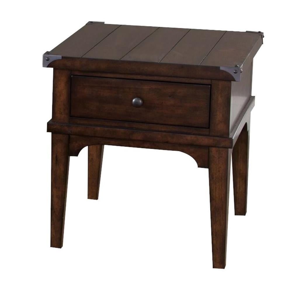 Rustic Brown Wood and Metal End Table with Storage