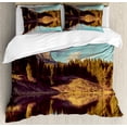 thumbnail image 1 of Aspen Tree Duvet Cover Set King Size, Picturesque Mountain Lake in Colorado Rural USA National Park View, Decorative 3 Piece Bedding Set with 2 Pillow Shams, Green Brown Pale Blue, by Ambesonne, 1 of 3