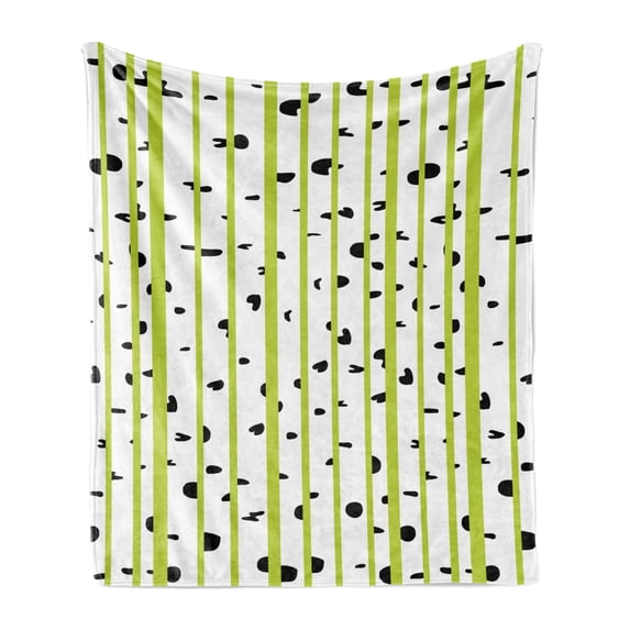 Aspen Tree Soft Flannel Fleece Blanket, Abstract Style Birch Woods Growth Stems Theme with Color Splashes, Cozy Plush for Indoor and Outdoor Use, 70" x 90", Yellow Green Black White, by Ambesonne