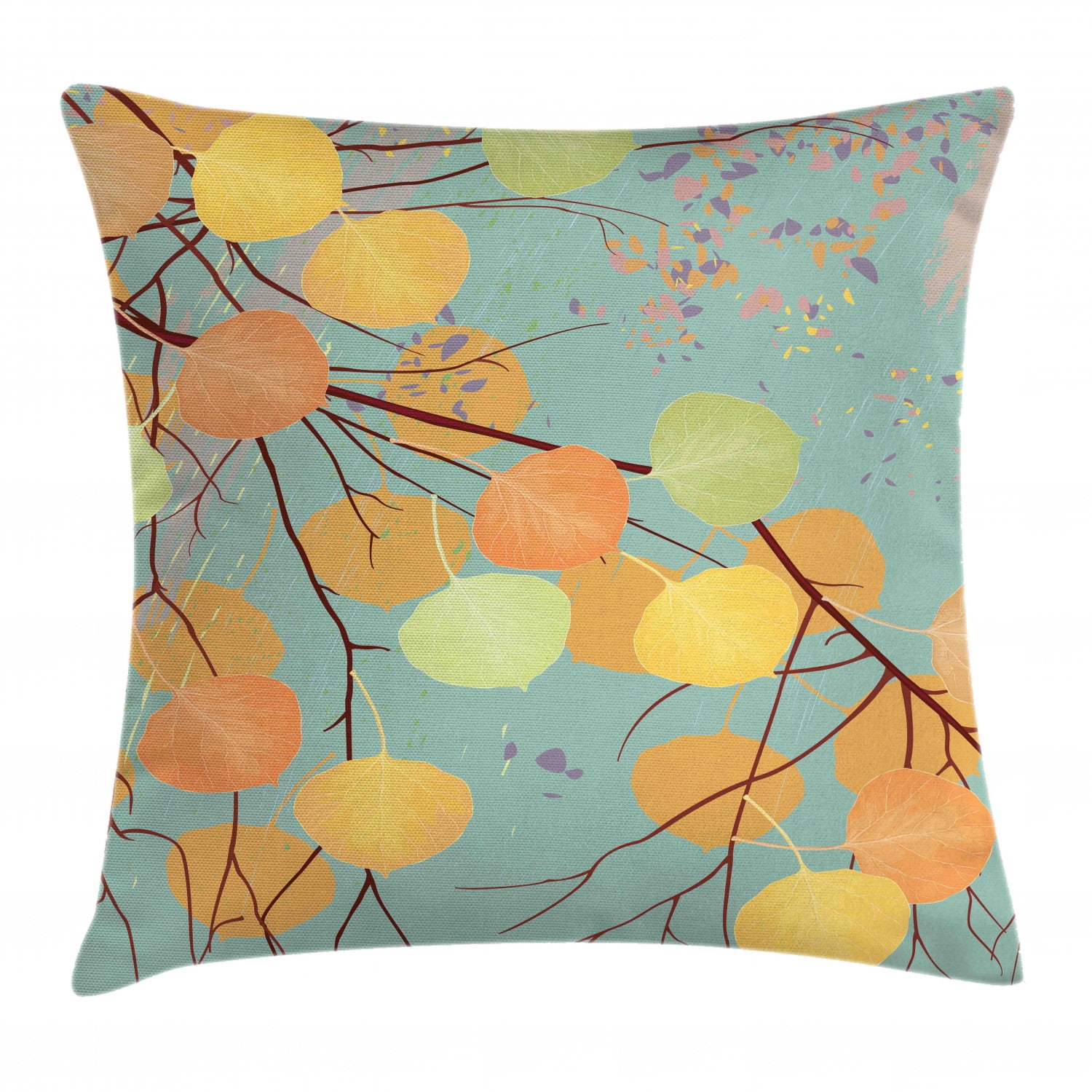 Aspen Tree Throw Pillow Cushion Cover, Branches with Autumn Leaves