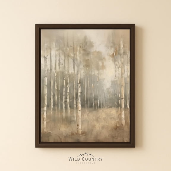 Aspen Tree White Forest Beige Birch Tree Painting Neutral Guest Poster