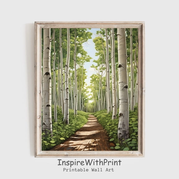 Aspen Trees Tunnel, , Neutral Green Art, Colorado Print, Home Office Wall Decor, Farmhouse Aspen Print, Calming Art, Stretched Canvas Size 8x12