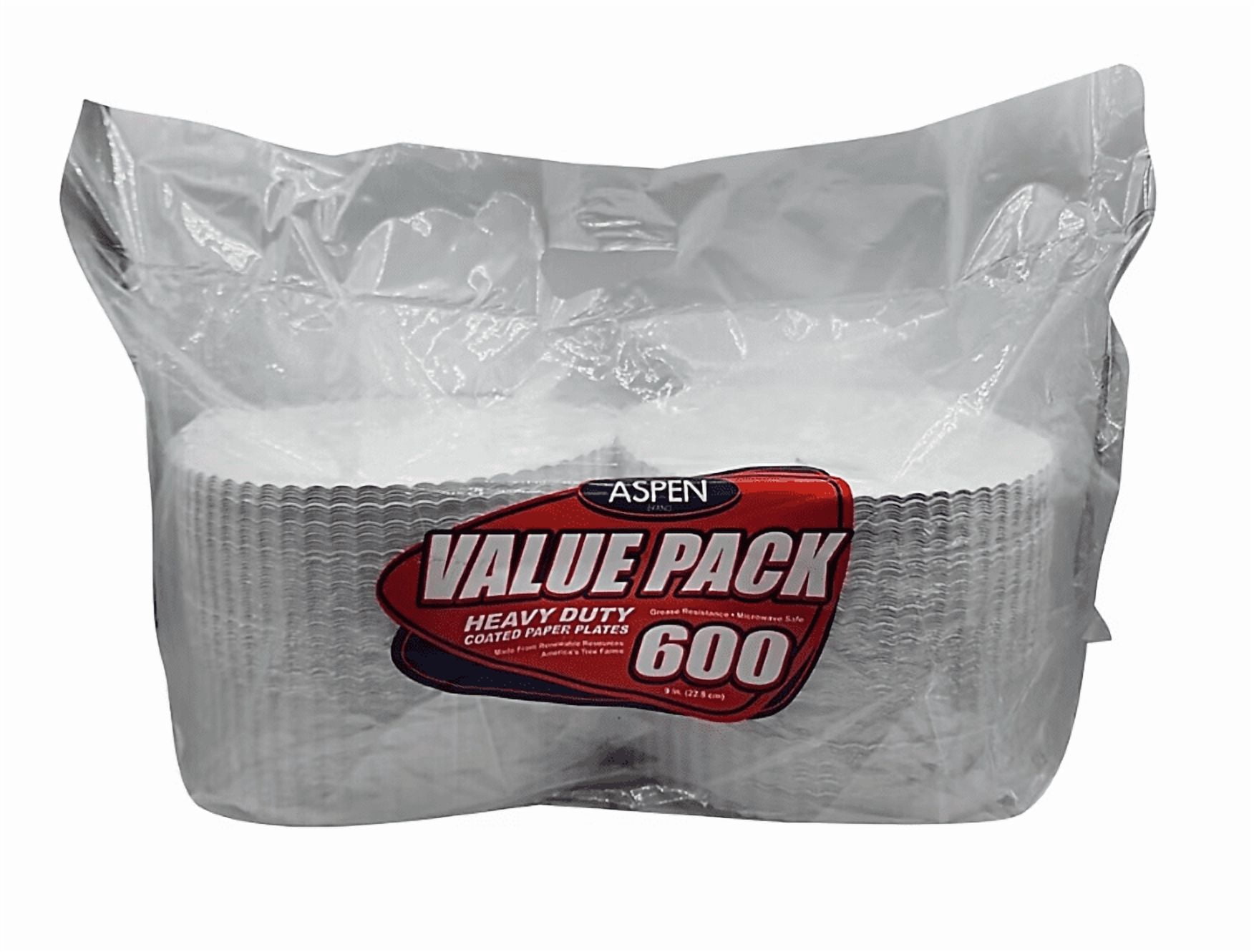 Aspen Value Pack Heavy Duty Coated Disposable Paper Plates, 9 In., 600 ...