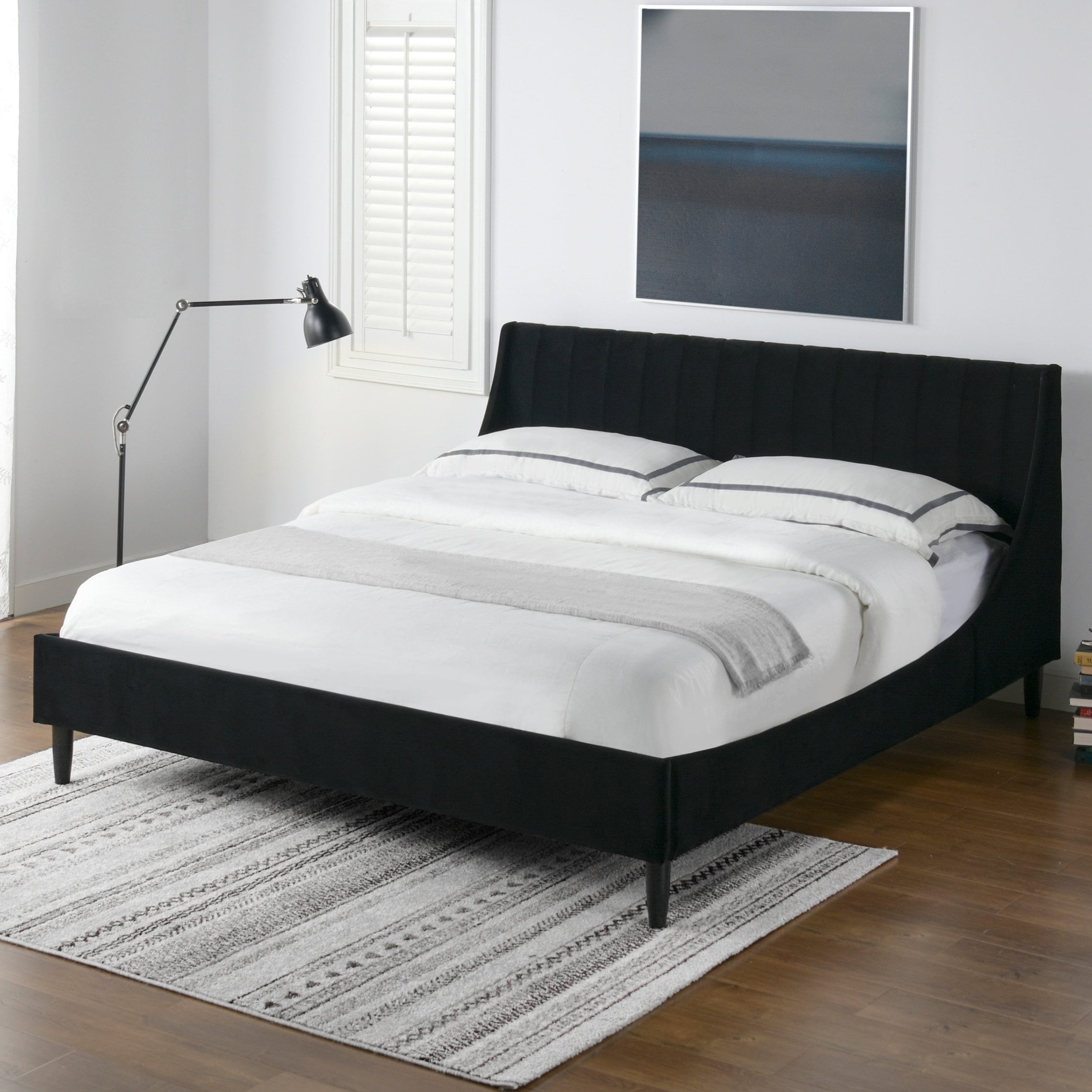 Aspen Anthracite Black Velvet King Platform Bed Frame with Tufted Headboard