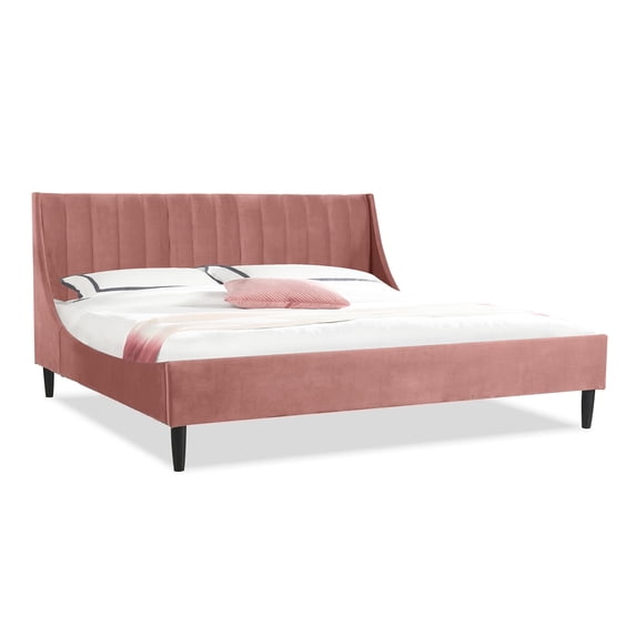 Aspen Vertical Tufted Headboard Platform Bed Set King Ash Rose Velvet