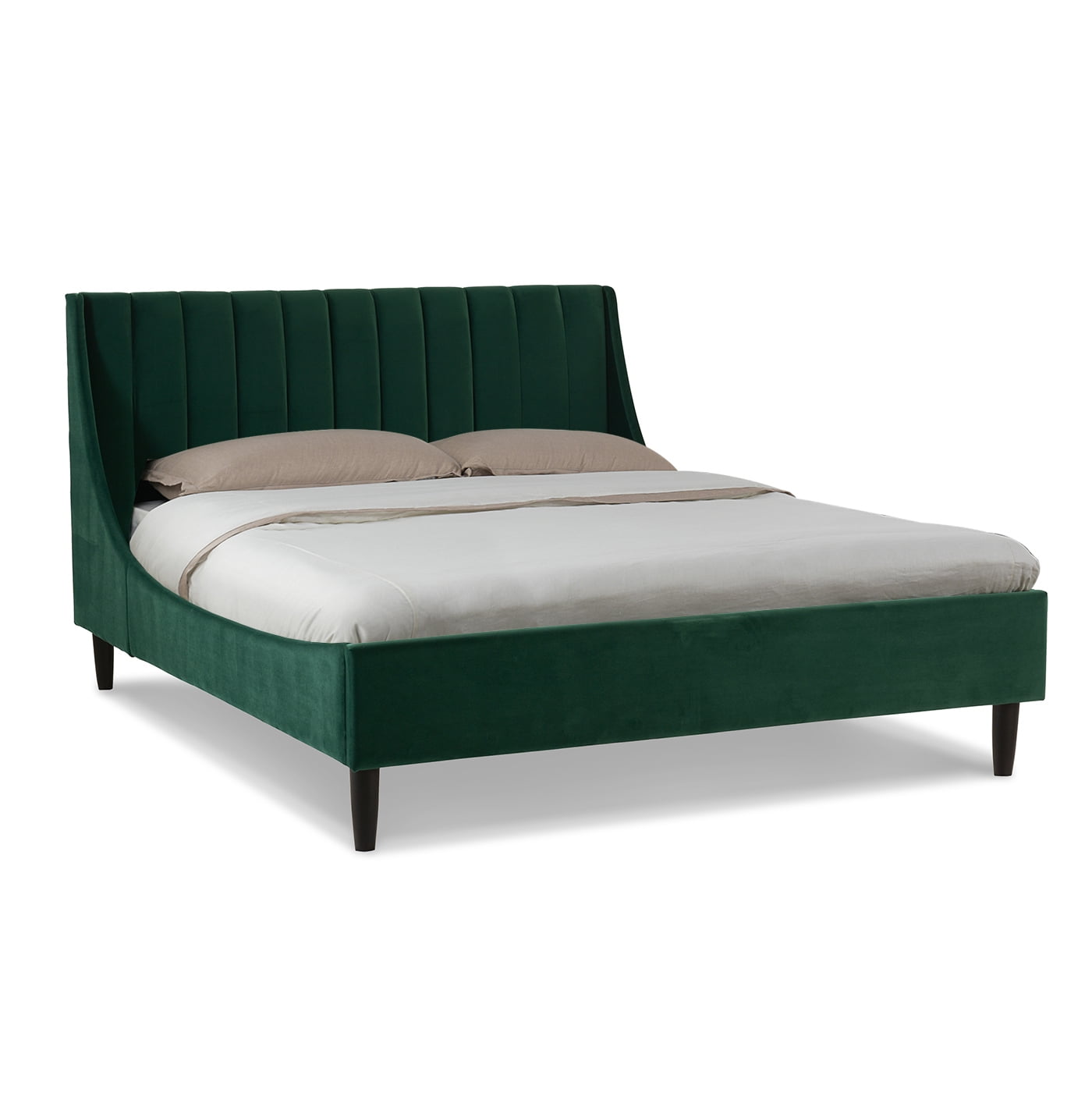 Aspen Vertical Tufted Headboard Platform Bed Set King Evergreen Velvet