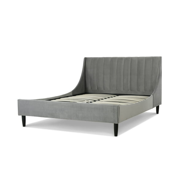 Aspen Vertical Tufted Headboard Platform Bed Set Queen Opal Grey Velvet