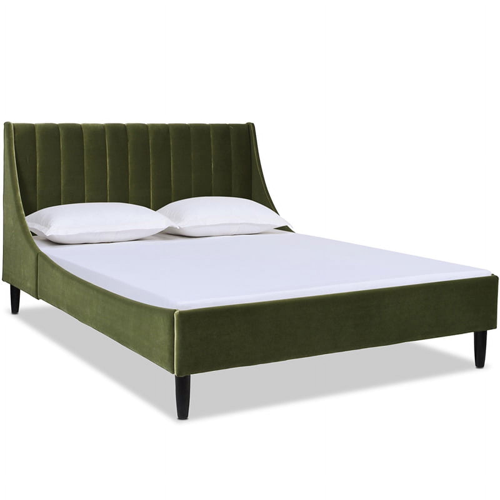 Olive Green Velvet Queen Platform Bed with Tufted Headboard