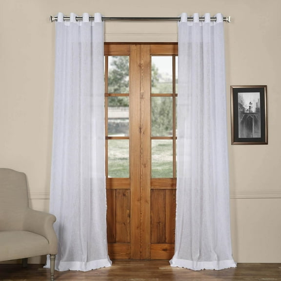 Aspen White Grommet Solid Faux Linen Sheer Curtain (1 Panel), Aspen White, 50W X 84L