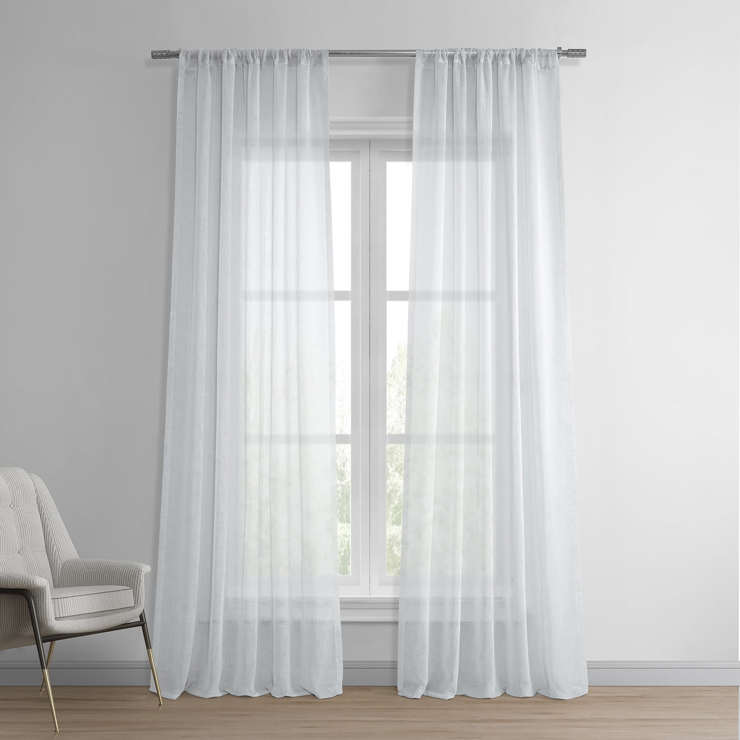 Aspen White Solid Faux Linen Sheer Curtain (1 Panel), Aspen White, 50W X 108L