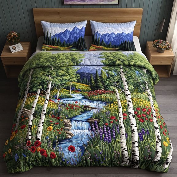 Aspen Wildflowers Path 3-Piece Quilted Bedding Set