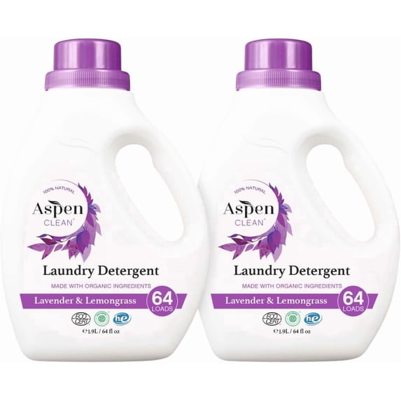 AspenClean Natural Laundry Detergent Lavender & Lemongrass - 100% Natural, Organic, HE Liquid Laundry Detergent - Vegan, Cruelty-Free, Biodegradable - Safe for Babies, Pets & Kids - EWG Certified (2