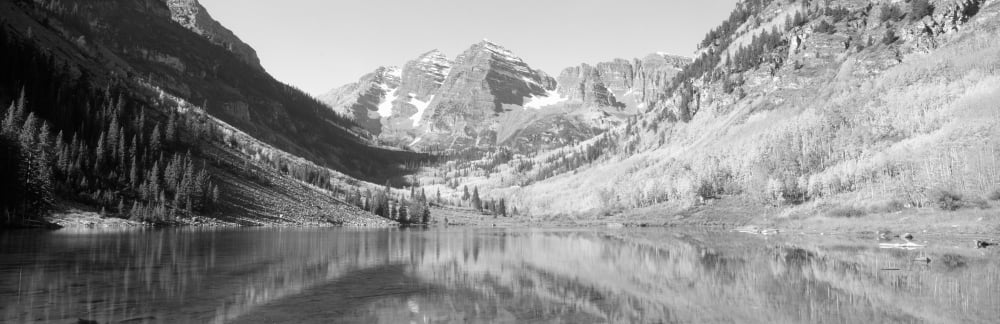 Aspens and morning light Maroon Bells near Aspen Colorado Canvas Art - Panoramic Images (27 x 9)