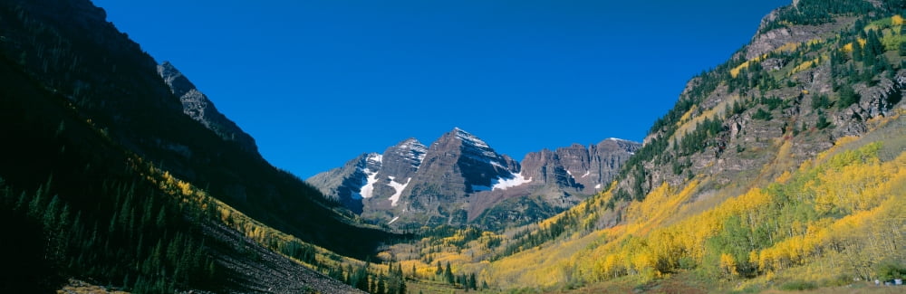 Aspens and morning light Maroon Bells near Aspen Colorado Canvas Art - Panoramic Images (27 x 9)