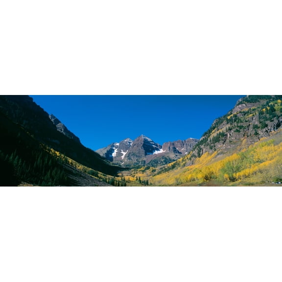 Aspens and morning light Maroon Bells near Aspen Colorado Canvas Art - Panoramic Images (27 x 9)