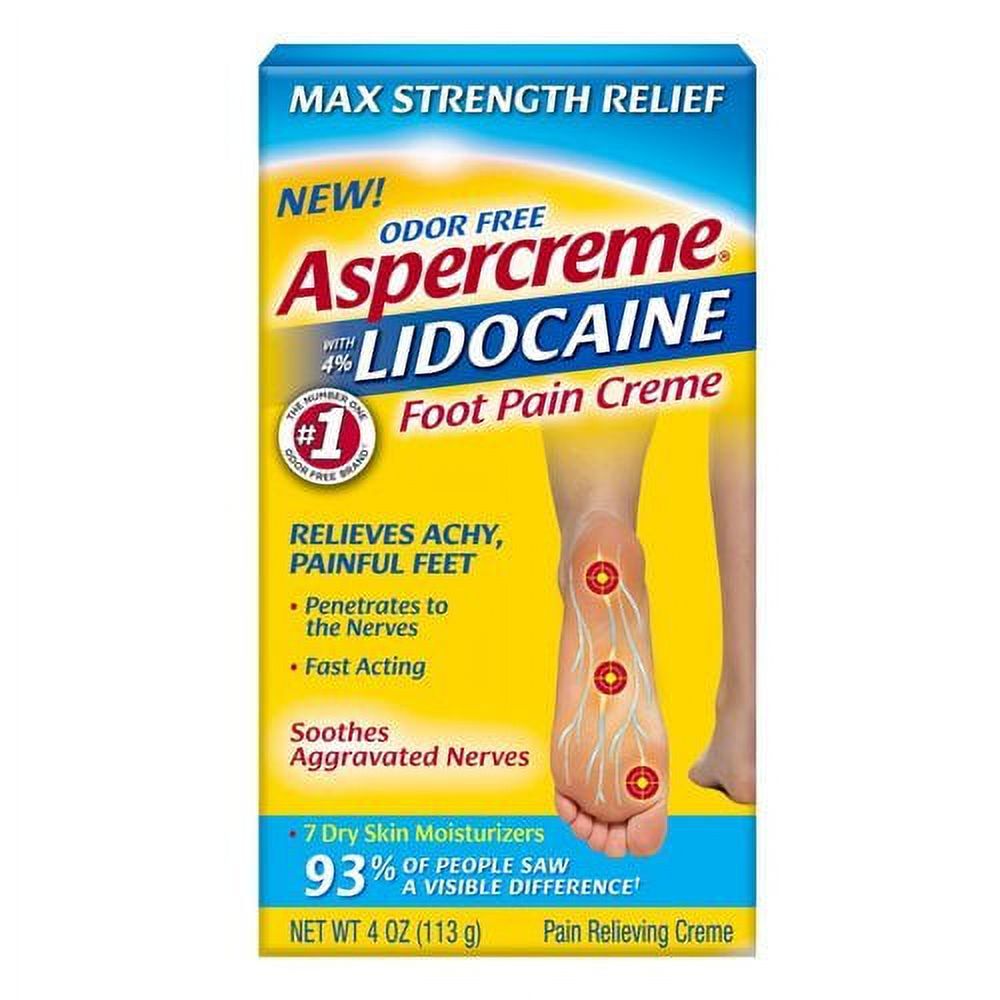 Aspercreme Foot Pain Creme 4 Lidocaine Relieves Achy & Painful Feet, 4