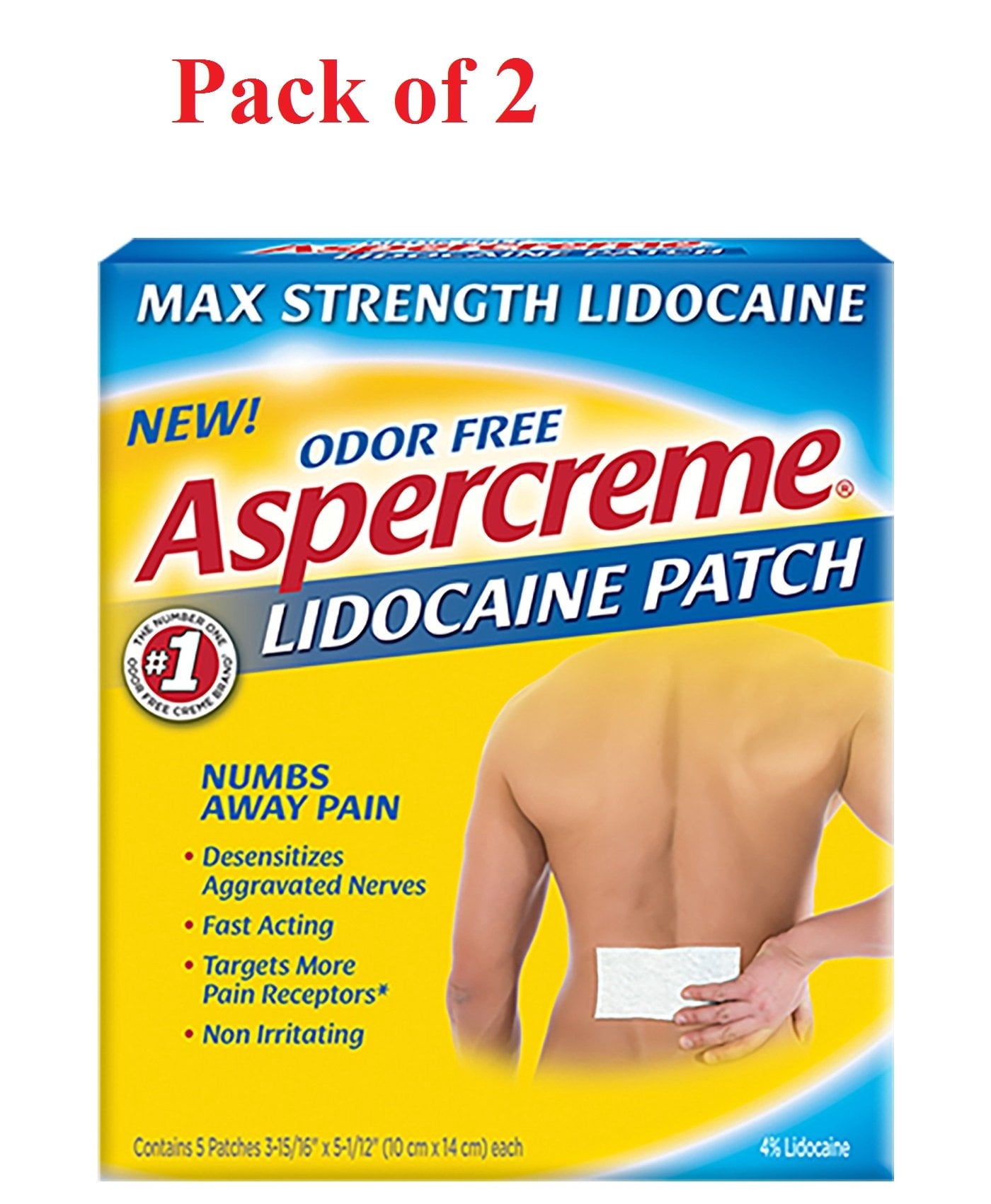 "Aspercreme Lidocaine Maximum Strength Patch Odorless, 5 Little Patches 2 Pack"