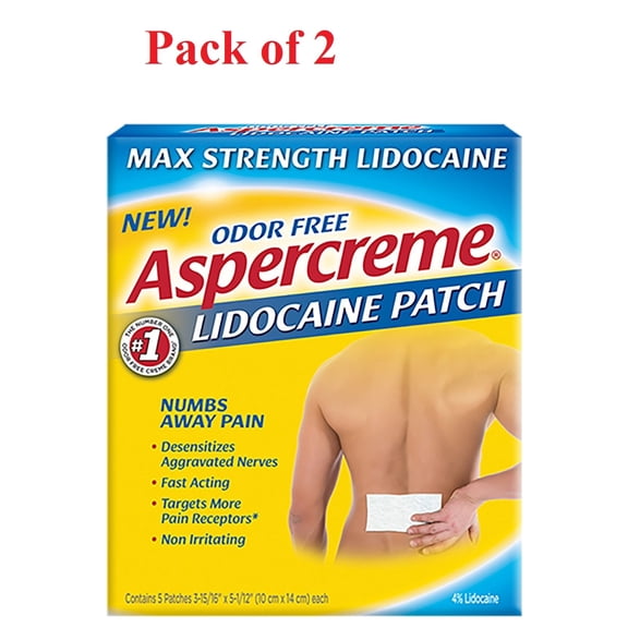 "Aspercreme Lidocaine Maximum Strength Patch Odorless, 5 Little Patches 2 Pack"