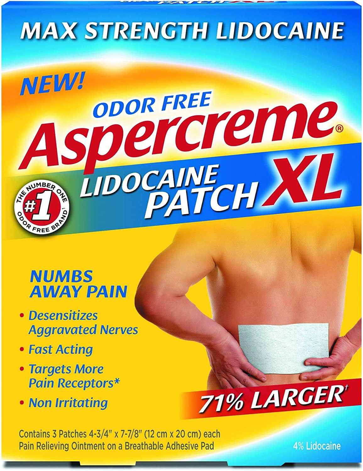 Aspercreme Lidocaine Patch XL, 3 Count (Pack of 2)