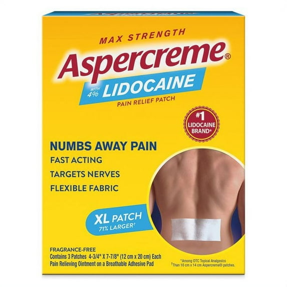 Aspercreme Max Strength Lidocaine Pain Relief, Odorless Patch, 3ct, 4-Pack