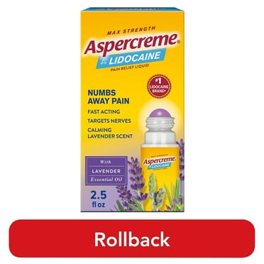 Aspercreme Max Strength Topical Numbing Pain Reliever Roll-on Liquid, 4% Lidocaine, Lavender, 2.5 fl oz