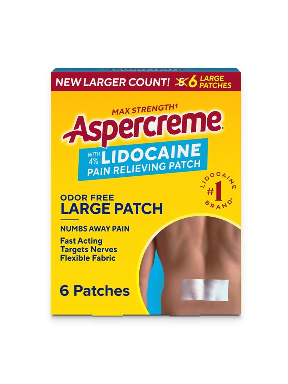 Lidocaine Pain Relief Patch for Back, Neck & Shoulder Pain, Topical Patches With Max-Strength 4% Lidocaine & Flexible Fabric Numbs Away Pain, 6 Ct.