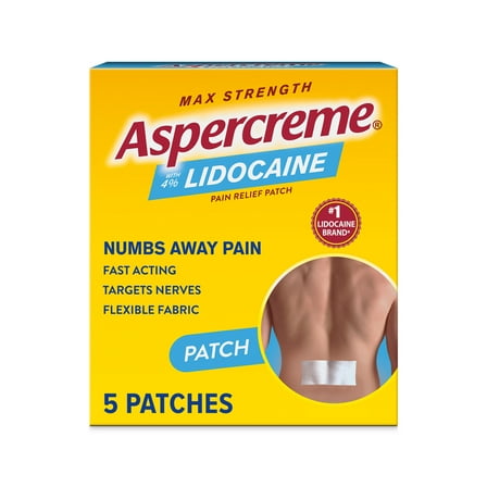 Aspercreme Max Strength Topical Numbing Pain Reliever Patches, 4% Lidocaine, Odor Free, 6 Count