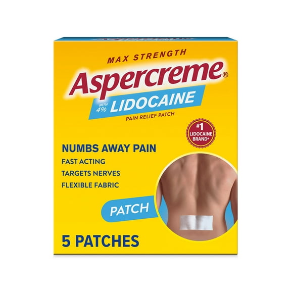 Aspercreme Max Strength Topical Numbing Pain Reliever Patches, 4% Lidocaine, Odor Free, 6 Count