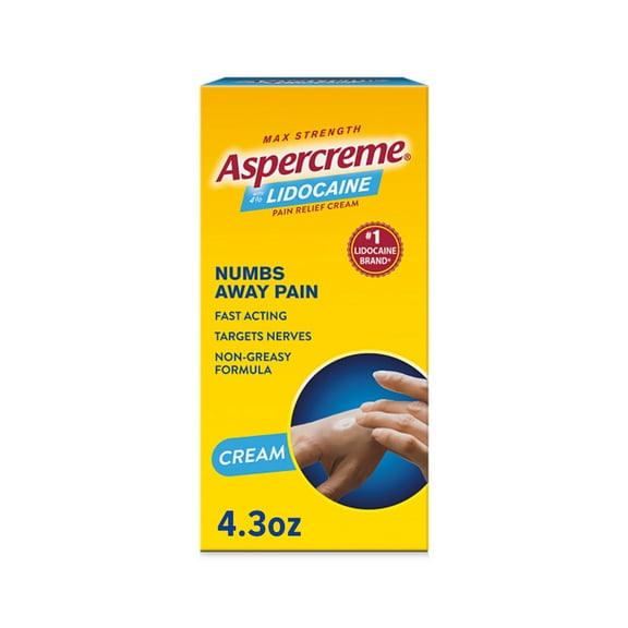 Aspercreme Max Strength Topical Numbing Pain Reliever for Nerve Pain Relief, 4% Lidocaine, Odor Free, 4.3 oz